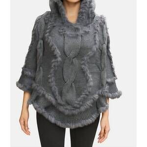 NEW WONA TRADING cable fur poncho hoodie in grey
